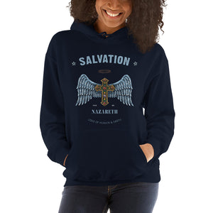 Salvation Hoodie | Navy Gold & Jewel Encrusted Cross Hoodie for Women