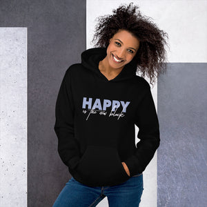 Happy is New Black Pullover Hooded Sweatshirt for Women