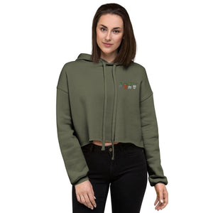 Cactus Crop Hoodie | Green Embroidered Cactus Pullover Cropped Top